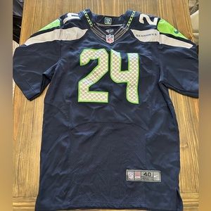 Nike Seattle Seahawks 24 Marshawn Lynch Elite Steel Blue Team Color Jersey M